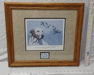 lot 108 image: National Waterfowl Conservation Stamp Print by Phillip Crowe 1986-87 with Oak Frame Signed and numbered 30999