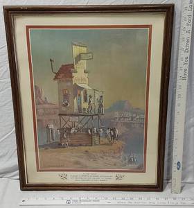 lot 113 image: To Our Guests If We Get to Drinking Sunday Afternoon.... Framed Lloyd Mitchell Western Art Print approx 17x21