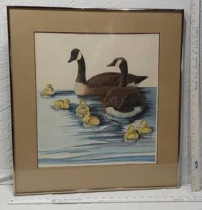 lot 117 image: Framed Goose and Goslings Artwork