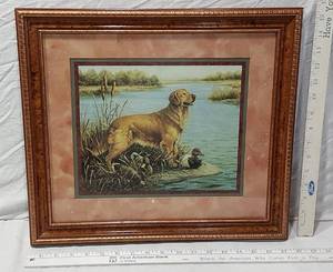 lot 122 image: Framed Golden Retriever Hunting Print approx 17 12 x 15 12