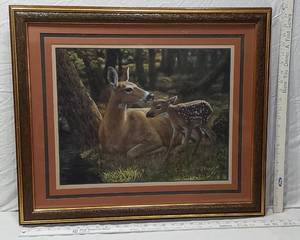 lot 125 image: Framed Wildlife Deer Art Print by CS Forest approx 26 12 x 22 12