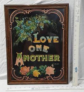 lot 128 image: Victorian Litho Love One Another Framed Artwork on Glass approx 15 x 17 12