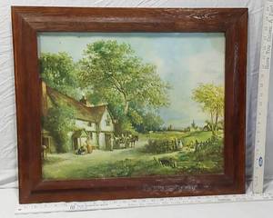 lot 130 image: Framed Landscape Print with Wooden Frame approx 24 x 30