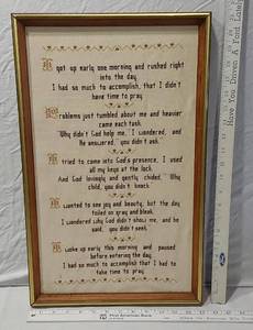 lot 131 image: Framed Embroidered Poem I Got Up Early One Morning ... 