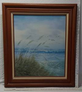 lot 146 image: Framed Beach Scene Painting approx 27 x 32