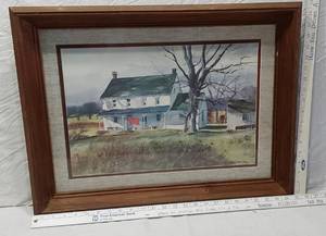 lot 153 image: Vintage Ranulph Bye Country Farmhouse Watercolor Print approx. 24 12 x 19