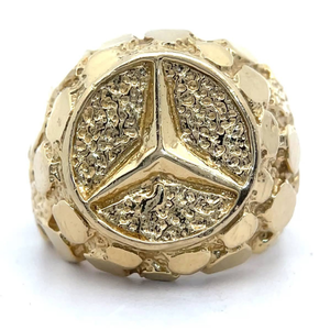 lot 14 image: Mens Mercedes-Benz Signet Nugget Pinky Ring in 14k Yellow Gold VIDEO