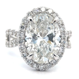 NEW! 6.52 Carat Oval Diamond Pavé Halo Split Shank Ring in 14k White Gold w/ Report *VIDEO*