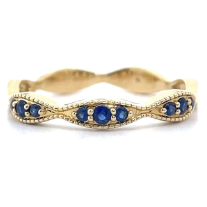 lot 16 image: Blue Sapphire Geometric Milgrain Stacking Ring in 14k Yellow Gold VIDEO