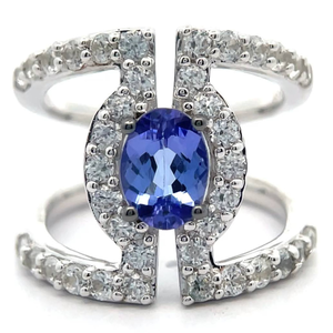 lot 43 image: Tanzanite & Pav Art Deco Geometric Double Ring VIDEO