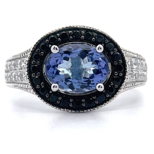 lot 41 image: NEW Tanzanite & White Topaz East-West Halo Two-Tone Ring VIDEO