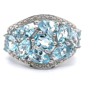 lot 32 image: 4.88 Carat Blue Topaz & Natural Diamond Cluster Ring VIDEO