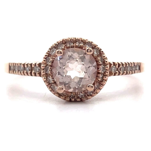lot 30 image: NEW Morganite & Pav Natural Diamond Halo Ring in 14k Rose Gold VIDEO
