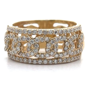 lot 19 image: Pav Natural Diamond Chain Link Ring in 14k Yellow Gold VIDEO