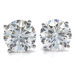 lot 4 image: Classic 3 Carat Diamond Round Solitaire Stud Earrings in 14k White Gold w Report VIDEO