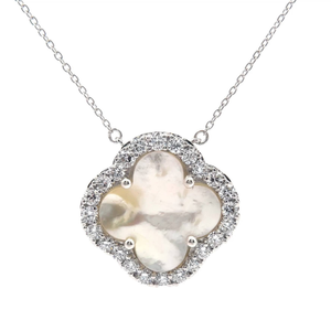 lot 21 image: 1.52 Carat Pav Diamond & Mother of Pearl Four-Leaf Clover Pendant Necklace VIDEO