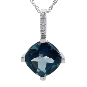 lot 20 image: London Blue Topaz & Pav Natural Diamond Drop Pendant Necklace in White Gold VIDEO