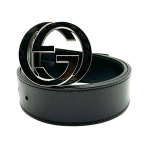 lot 28A image: Gucci Black Leather Interlocking GG Buckle Belt Pre-Owned Retail $500