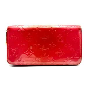 lot 28B image: Louis Vuitton Red Vernis Leather Multiple Wallet with Pink Internal Pre-Owned Retail $650