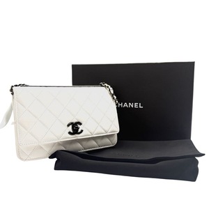 Chanel White Quilted Lambskin Wallet on Chain (WOC) Bag + Original Box and Dust Bag; Pre-Owned Retail $3,500