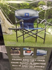 lot 74 image: Timber Ridge Folding Directors Chair with Side Table 2 pack - $100