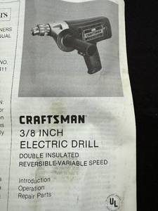 Craftsman 3/8 Inch Electric Drill with Attachment