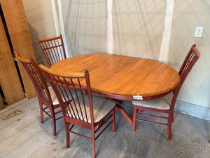 lot 17 image: Wood Dining Table with 4 Upholstered Chairs, 30x66x46 Inches