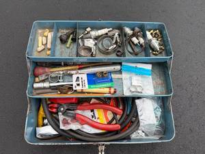 lot 23A image: Tool Box w Large Assortment of Tools & Pair of Car Ramps
