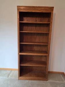 lot 42 image: Tall Wooden Bookcase with 5 Adjustable Shelves, 72 x 32 x 12 Inches