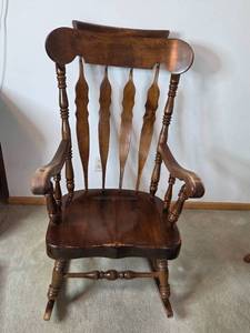 lot 56 image: Wooden Spindle Back Rocking Chair with Armrests