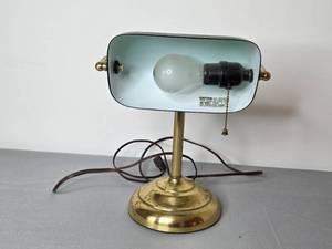 lot 57 image: Vintage Brass Bankers Desk Lamp with Green Glass Shade
