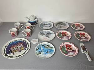 lot 59 image: 1989 Dayton Hudson Christmas Porcelain Tea Set and Plates Made in Japan