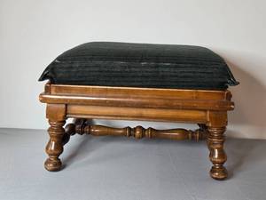 lot 63 image: Ethan Allen Wooden Footstool with Upholstered Cushion, 16x26x21 Inches