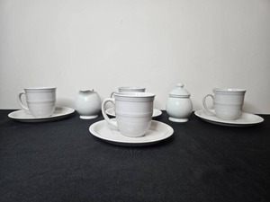 lot 83 image: Mainstays White Porcelain Coffee Cup and Saucer Set with Creamer and Sugar Bowl