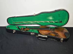 lot 85 image: Vintage Full Size Violin with Two Cases, Bow, and Assorted Parts - violin is not in working condition