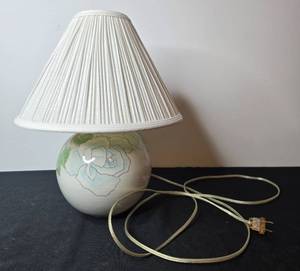 lot 97 image: Table Lamp with Pleated Shade and Floral Ceramic Base