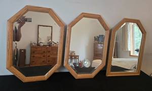 lot 108 image: Set of Octagonal Wall Mirrors with Wood Frames 27x19 Inches