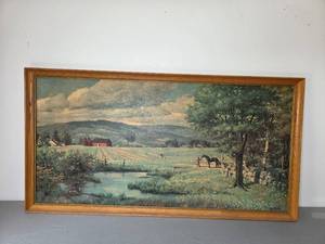 lot 119 image: Large Framed Landscape Signed Print 26.5x50.5 Inches