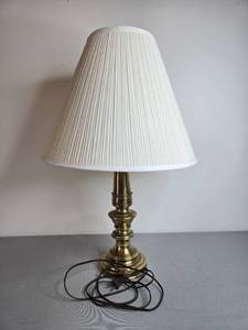 lot 121 image: Brass Table Lamp with Pleated White Shade