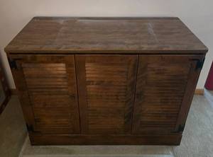 lot 144 image: Ethan Allen Wooden Cabinet with Louvered Doors and Internal Shelving, 40x30x18.5 Inches