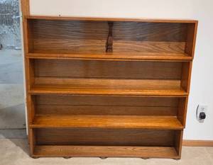 lot 147 image: Wooden Bookcase 44x48x7.5 Inches. 4 individual boxes.