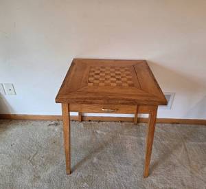 lot 155 image: Wood Chess Table with Drawer, 28 in H x 24 in W x 24 in D