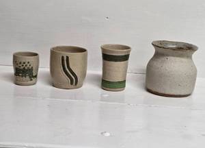 lot 181 image: Set of 4 Handmade Stoneware Pottery Cups and Jars