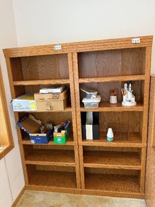 lot 210 image: Oak Bookcase with Adjustable Shelves - 71x30x12 Inch - Items on shelves not inc