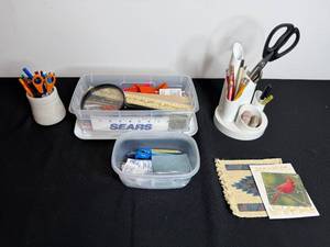 lot 215 image: Large Mixed Lot of Office and Desk Supplies with Organizers