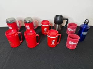 lot 234 image: Assorted Set of Travel Mugs, Tumblers, Can Coolers, and Metal Water Bottle