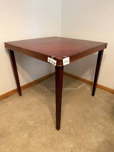 lot 235 image: 1954 Vintage Square Wooden Folding Card Table with Tapered Legs 26x30x30 Inches