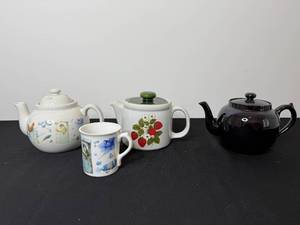 lot 247 image: Collection of 3 Ceramic Teapots and 1 Decorative Mug Assorted Designs