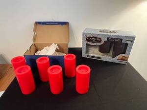 lot 266 image: Set of Red Flameless Wax LED Candles and 3-Pack Decorative Flameless LED Candles