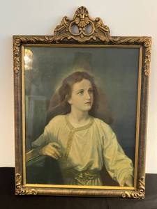 lot 267 image: Framed Vintage Portrait Print with Ornate Gold Frame - Young Jesus in the Temple